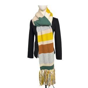 Pilcro Colorblock Knit Fringe Scarf Long Winter Wrap Stripe 80 Inches Long